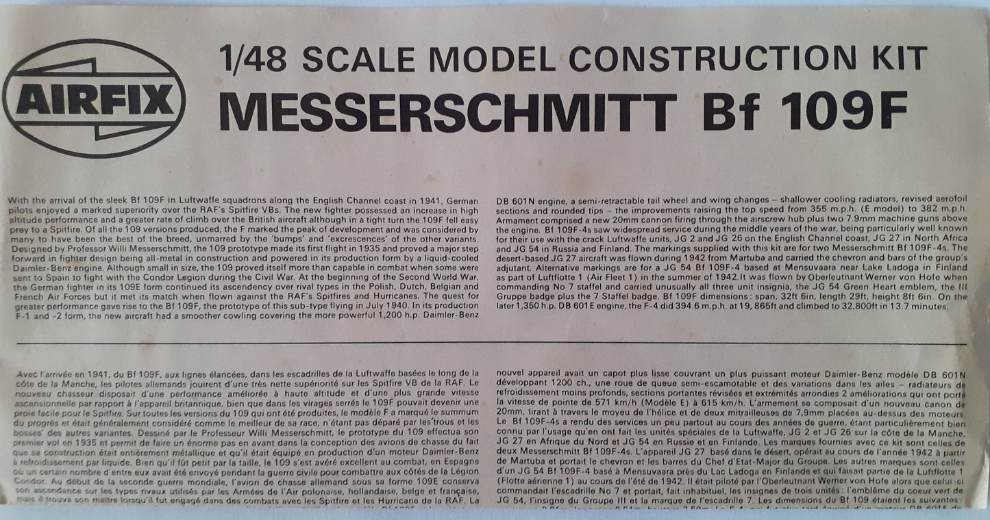 Airfix 1:48 Messerschmitt Bf 109F (1978)