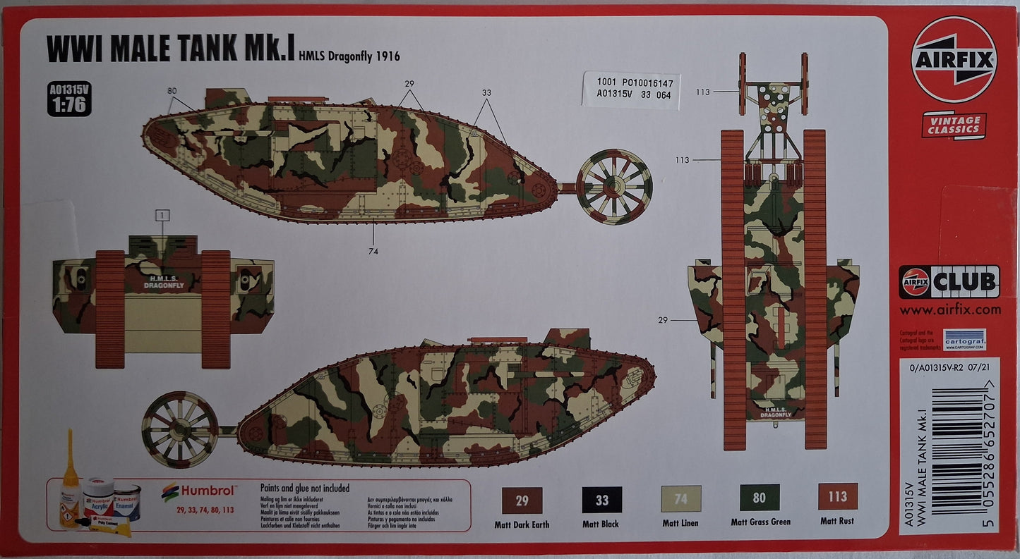 Airfix 1:76 WWI Male Tank Mk.I