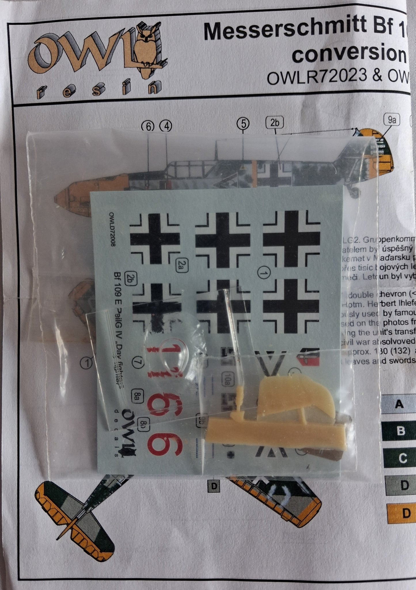 Owl 1:72 Messerschmitt Bf109 E-3 conversion set w. decals