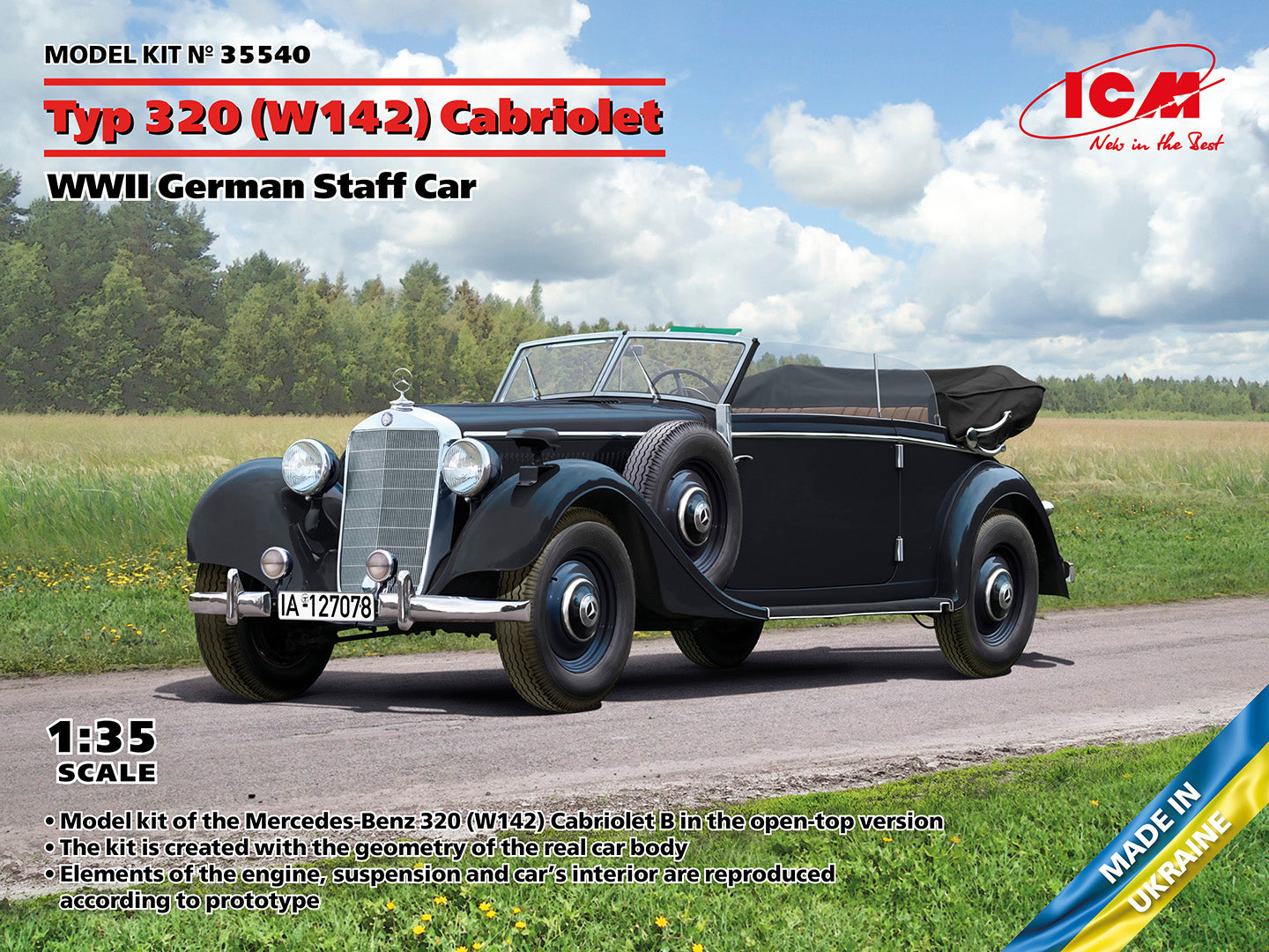 ICM 1:35 Typ 320 (W142) Cabriolet WWII German Staff Car
