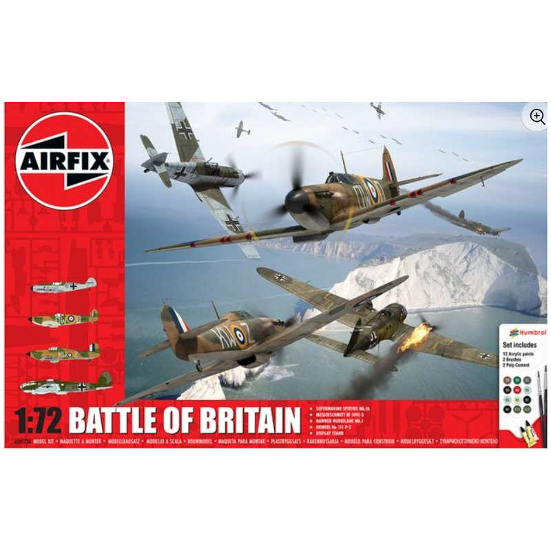Airfix Battle of Britain model kit packaging with planes and red border