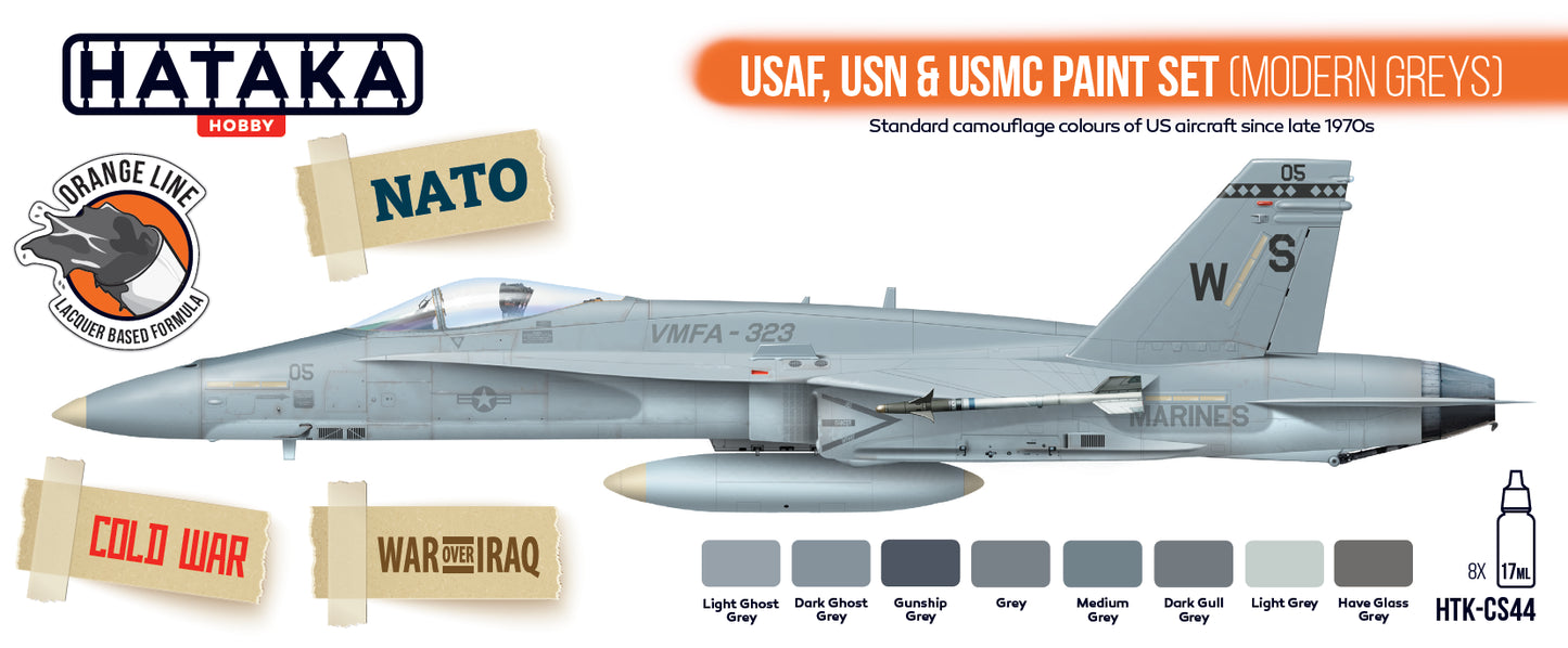 Hataka (orange line) USAF, USN & USMC paint set (modern greys)