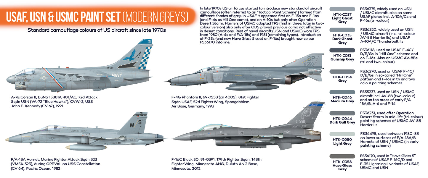 Hataka (orange line) USAF, USN & USMC paint set (modern greys)