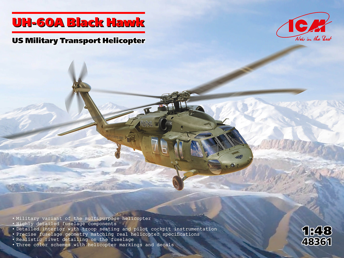 ICM 1:48 UH-60A Black Hawk US Military Transport Helicopter