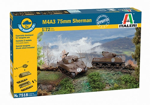 Italeri 1:72 M4A3 Sherman (wargame edition) Model Kit (pack of 2)