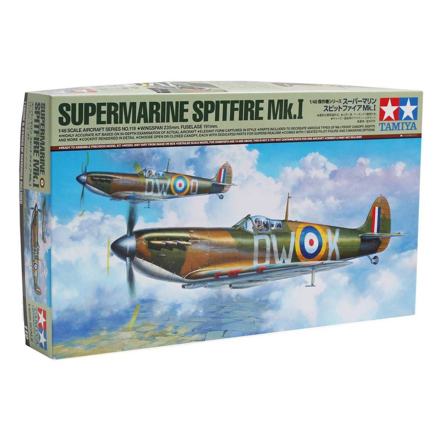 1/48 Scale Supermarine Spitfire Mark 1 Mk.I plastic model kit by tamiya in box