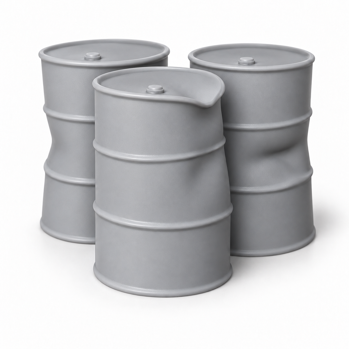 Set Of 3 Oil Drums Rusted / Bent