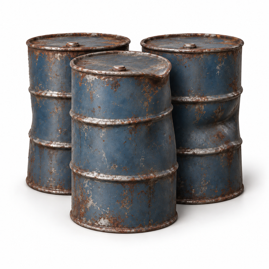 Set Of 3 Oil Drums Rusted / Bent