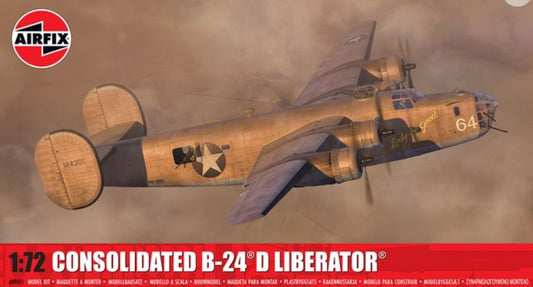 Model airplane kit of Consolidated B-24 'D Liberator' with Airfix logo on a red background