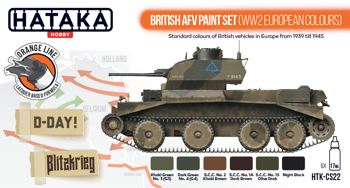 Hataka (orange line) British AFV Paint Set (WW2 European Colours)