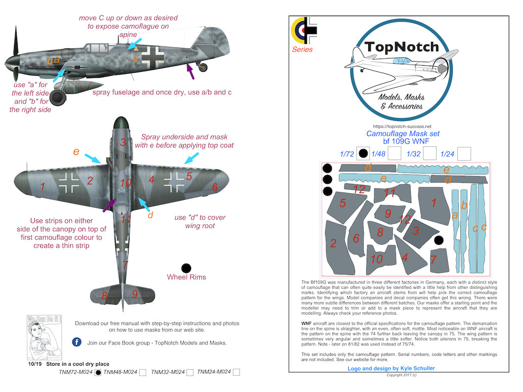 Top Notch 1:72 Camouflage Mask Set for Bf109G WNF
