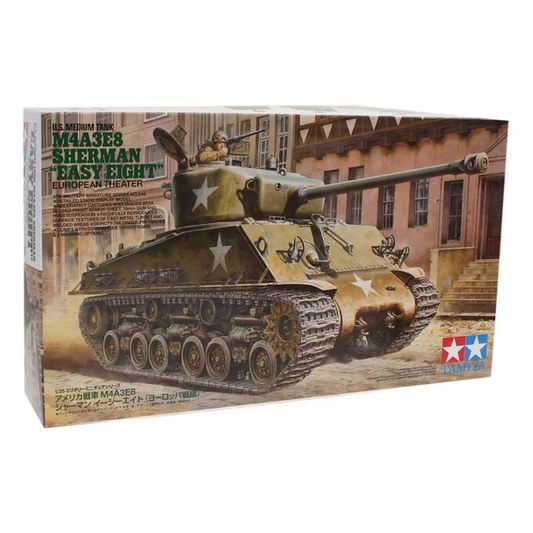 Tamiya 1:35 US Medium Tank M4A3E8 'Easy Eight' European Theatre Model Kit - Authentic WWII Tank Replica Available at Pathfinder Models. Elevate Your Collection with Detailed Scale Model. Buy Now for Unmatched Realism and Quality.