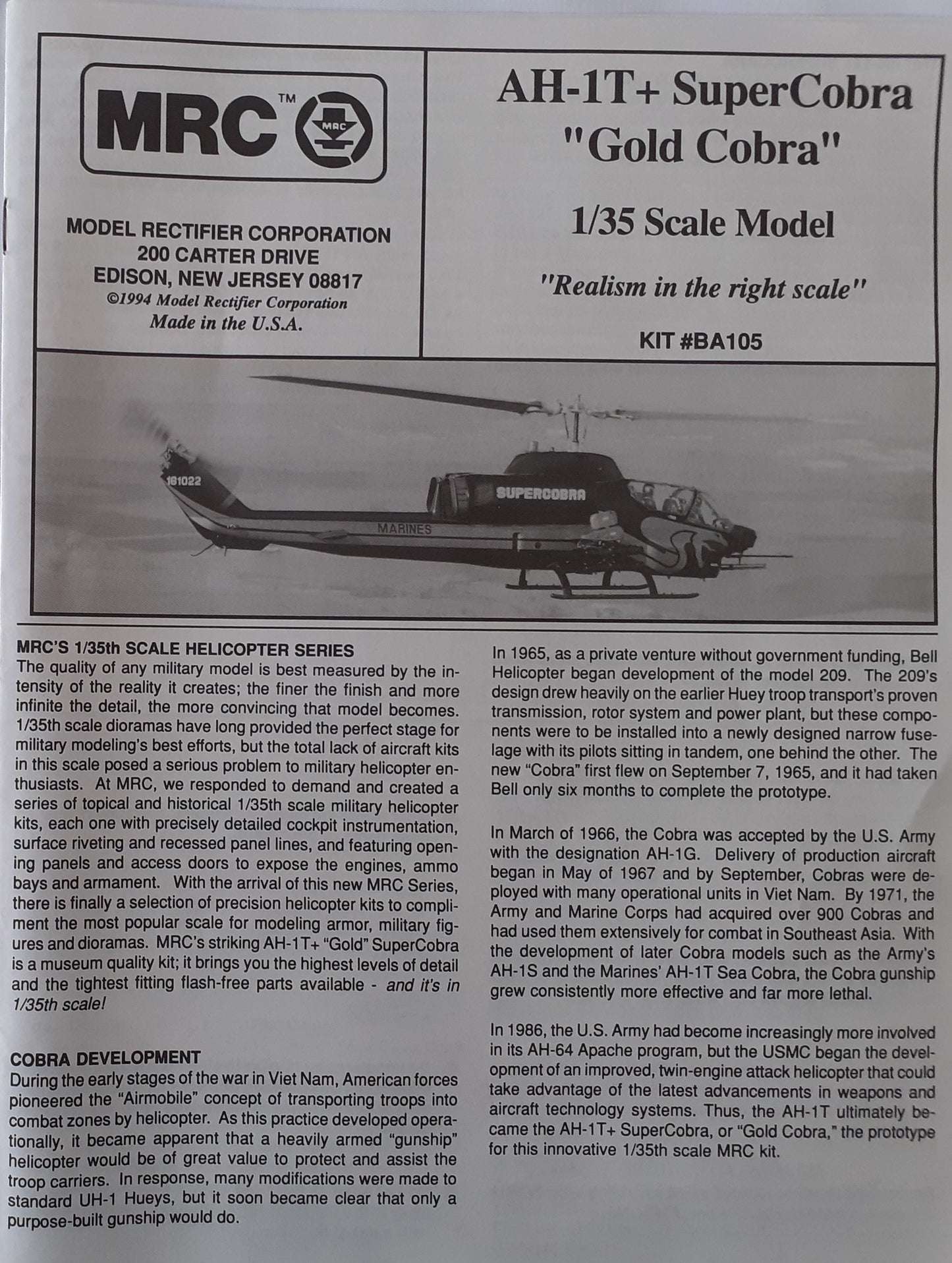 Academy 1:35 AH-1T+ Super Cobra 'Gold Cobra'