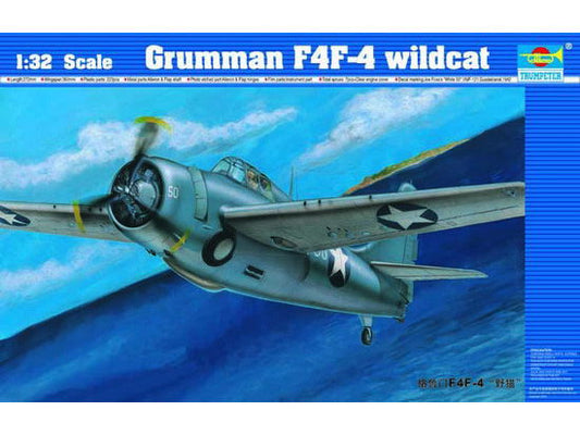 Model kit box for a Grumman F4F-4 Wildcat airplane with a blue sky background.