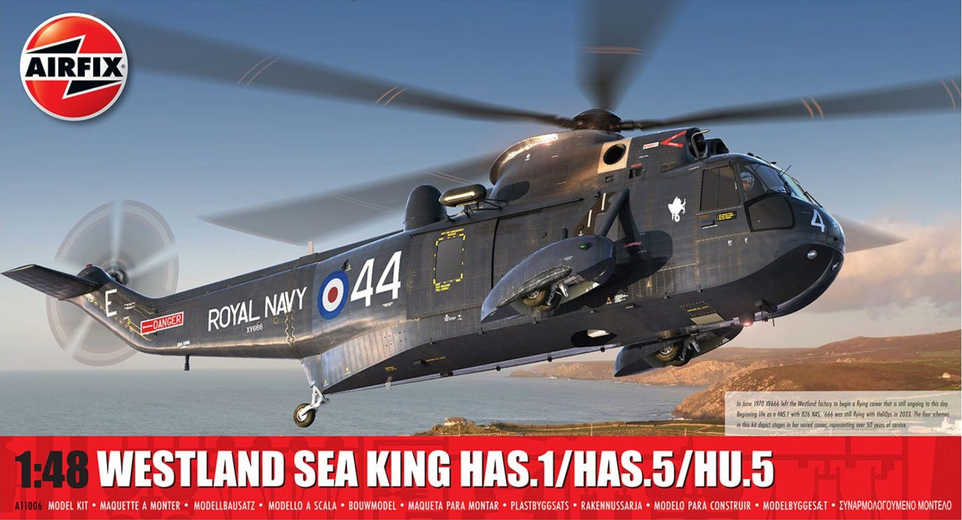 Airfix 1:48 Westland Sea King Has.1/Has.5/Hu.5 Model Kit - Authentic Naval Helicopter Replica Available at Pathfinder Models. Elevate Your Collection with Detailed Scale Model. Buy Now for Unmatched Realism and Quality.