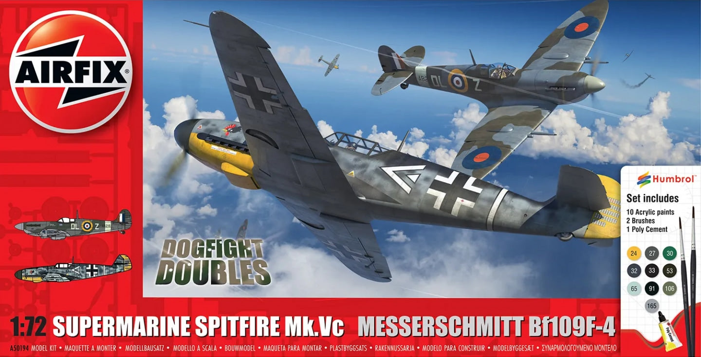Airfix model kit packaging with two fighter planes in the sky